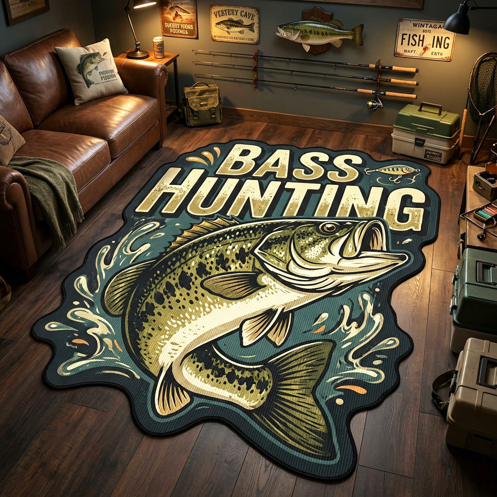 Bass Hunter shaped rug – bass Hunting sign
