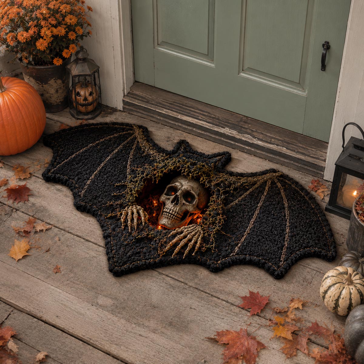 Bat Crypt shaped doormat – bat with skull