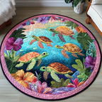 Beach Bliss Turtles round quilted mat – turtles and hibiscus