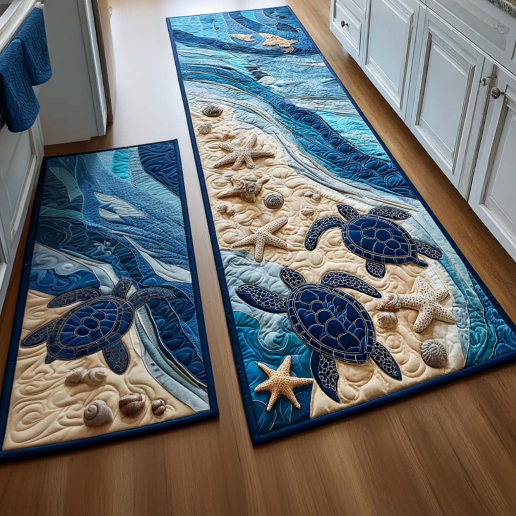 Beach Turtles kitchen mat set – turtles on the shore