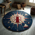 Beacon Rise round quilted mat – lighthouse compass