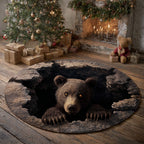 Surprise Bear Den round rug – bear in a cracked hole