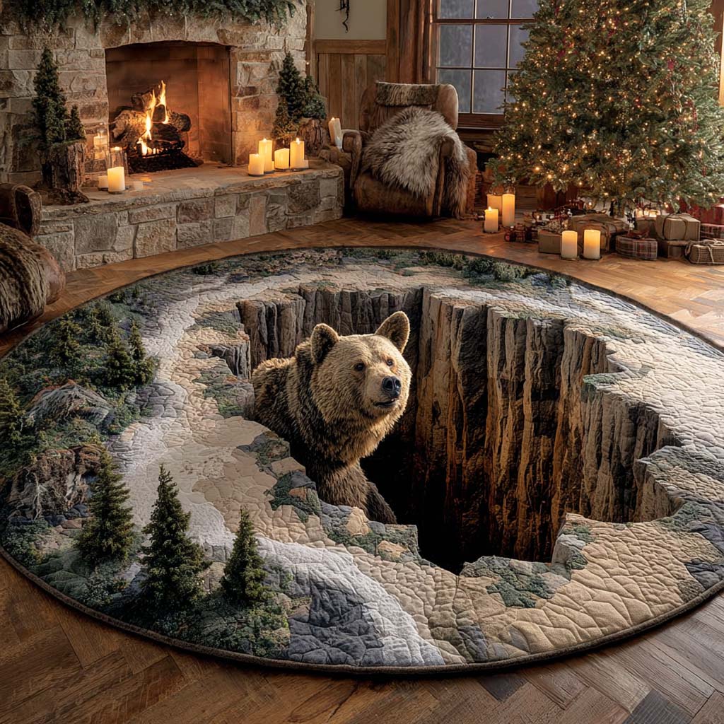 Bear Hollow round quilted mat – bear in snowy hollow