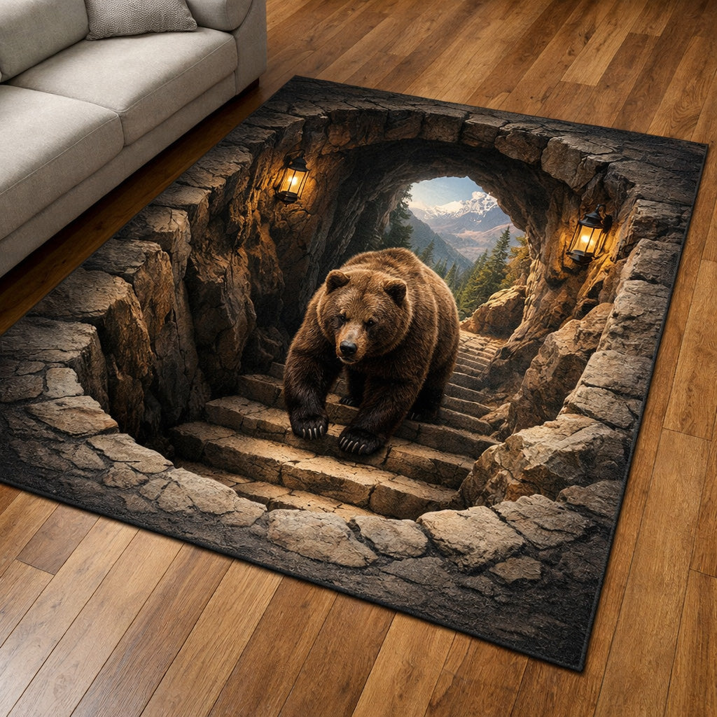 Bear Passage rug – bear on cave steps