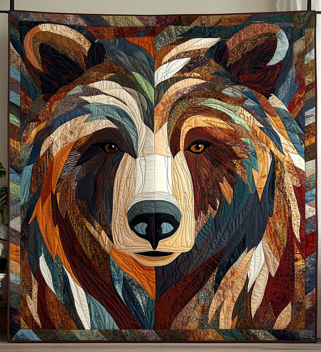 Mosaic Bear quilted throw – bear face in bold mosaic shapes