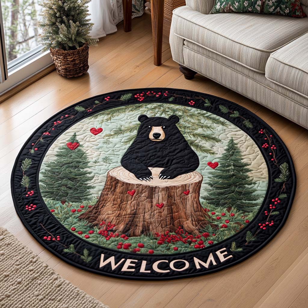 Bear Welcome round quilted mat – bear with welcome