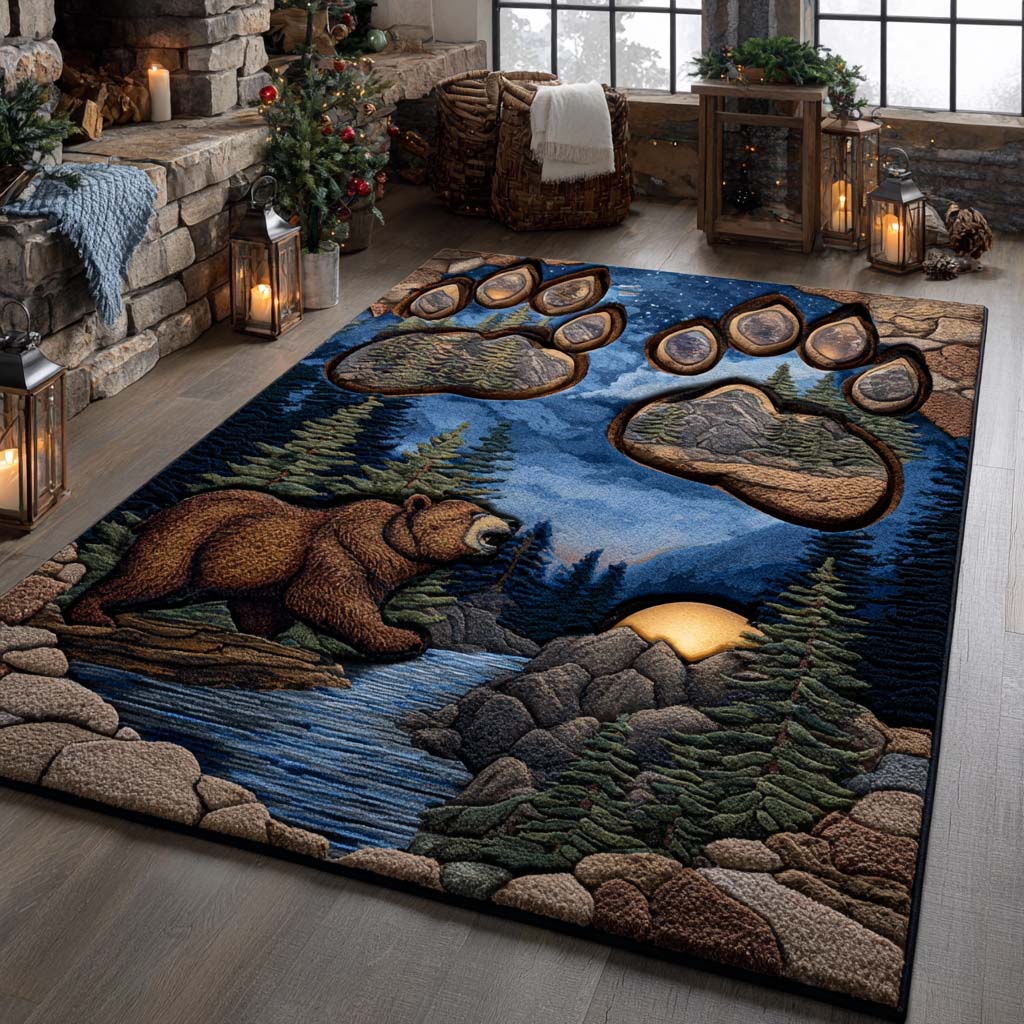 Bear Wild rug – paw prints and moonlit bear