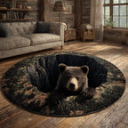 Bear Wilderness Hole round rug – bear in a mossy hole