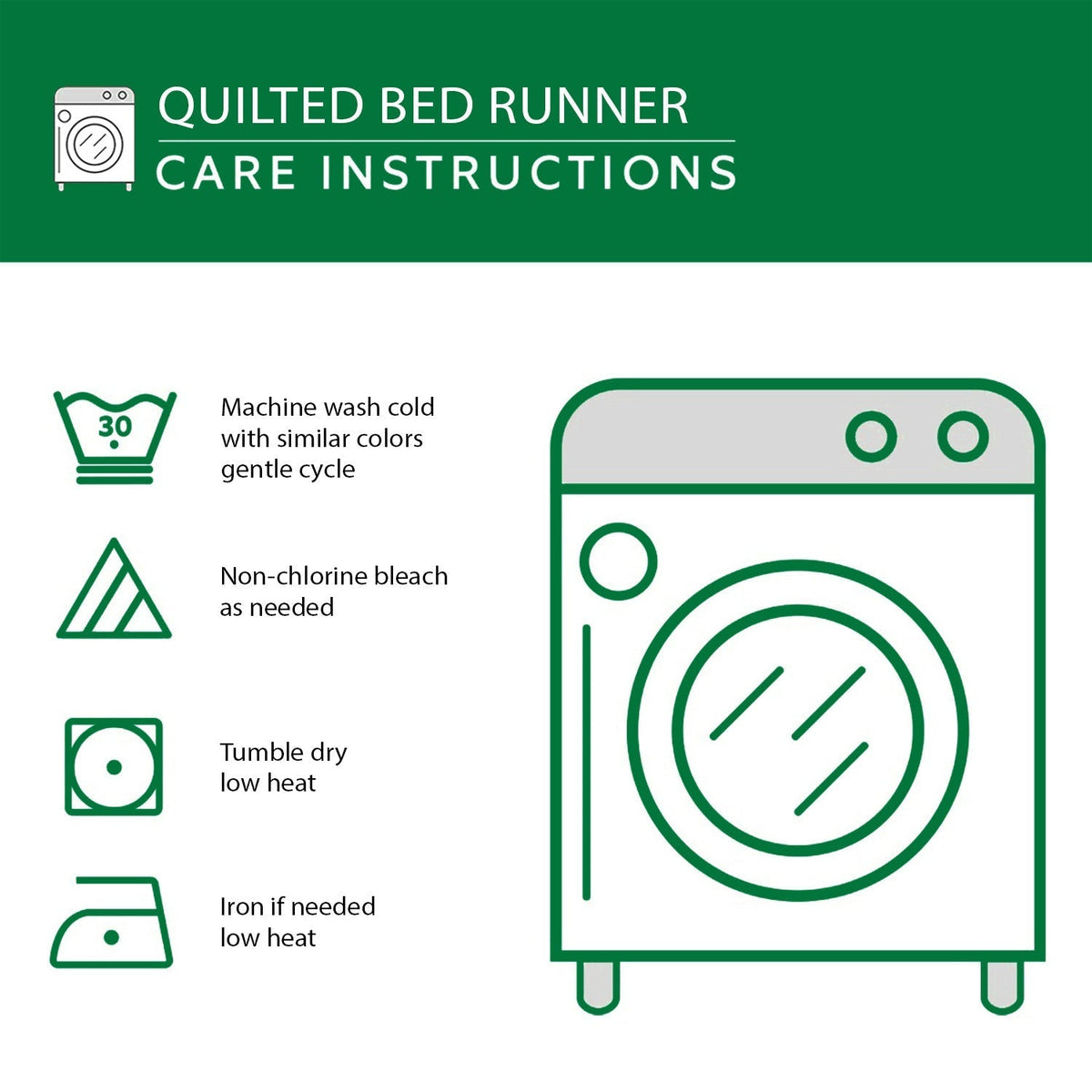 Care instructions – Quilted Bed Runner - White Poinsettias on Red