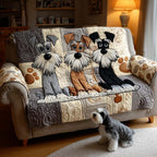 Schnauzer Trio quilted sofa cover – three schnauzers with paw prints