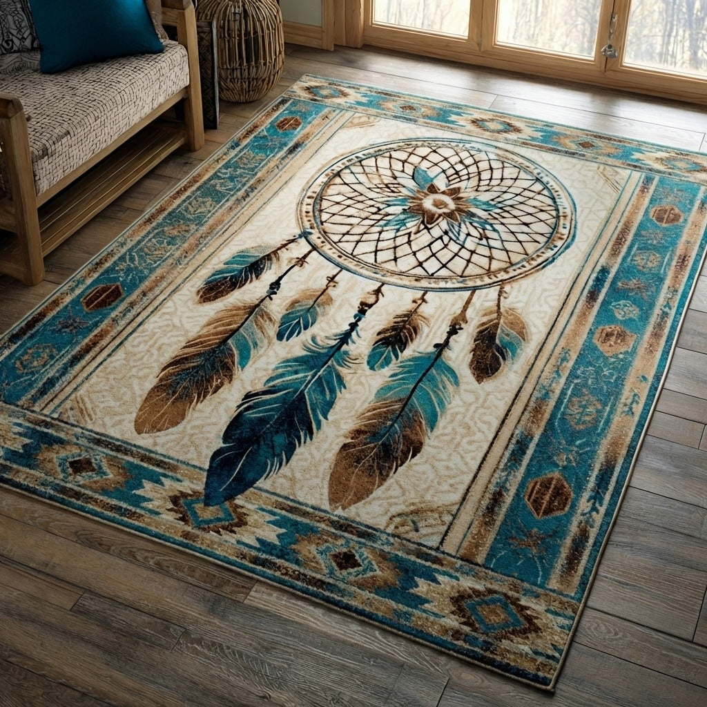 Ancestral Calm rug – dreamcatcher on cream