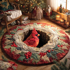 Berry Haven Cardinal round quilted mat – cardinal in a holly hole