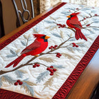 Cardinal Berry Branch quilted table runner – cardinals on a berry branch