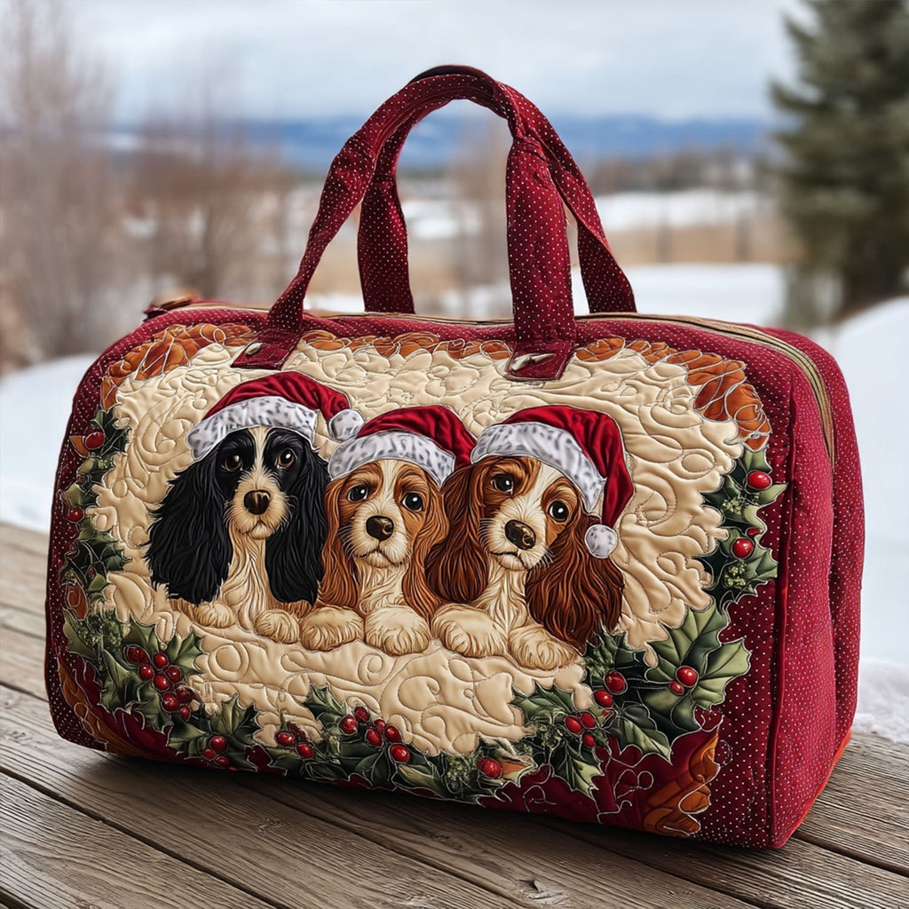 Best Friend Spaniels quilted weekend bag – spaniels in Santa hats
