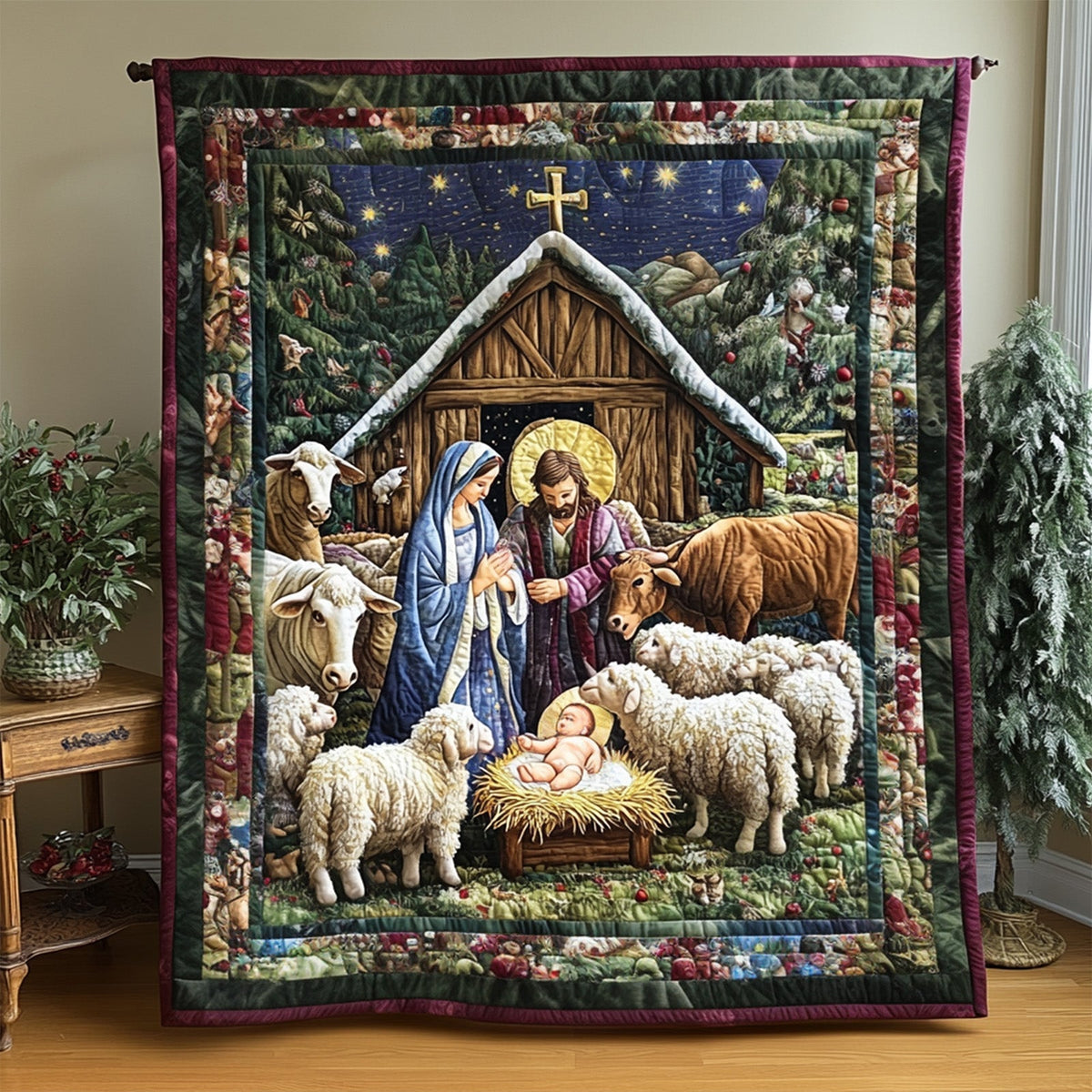 Stable Nativity art quilt – nativity stable