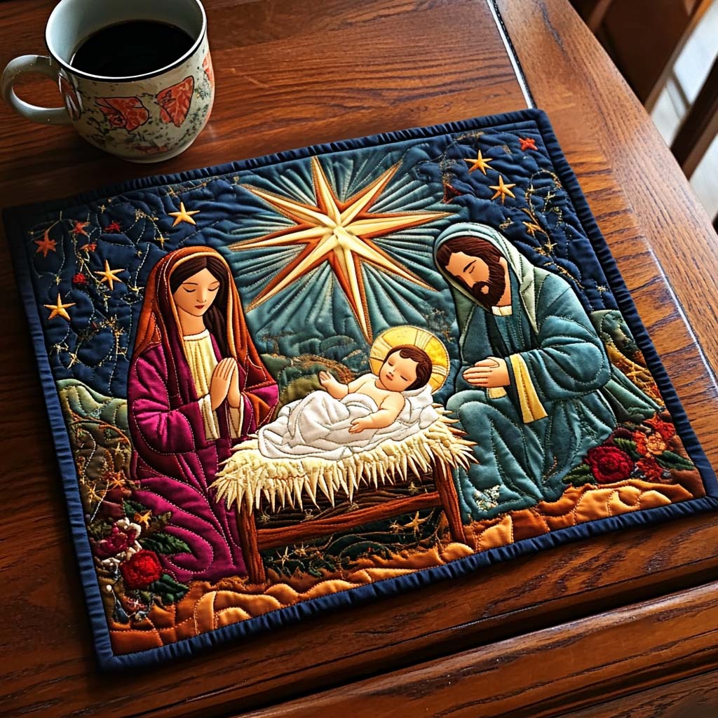 Bright Star Nativity quilted placemats – holy family under a shining star