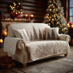 Ivory Pine Forest quilted sofa cover – quilted pine trees on ivory