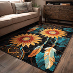 Beyond Borders rug – sunflowers and feathers