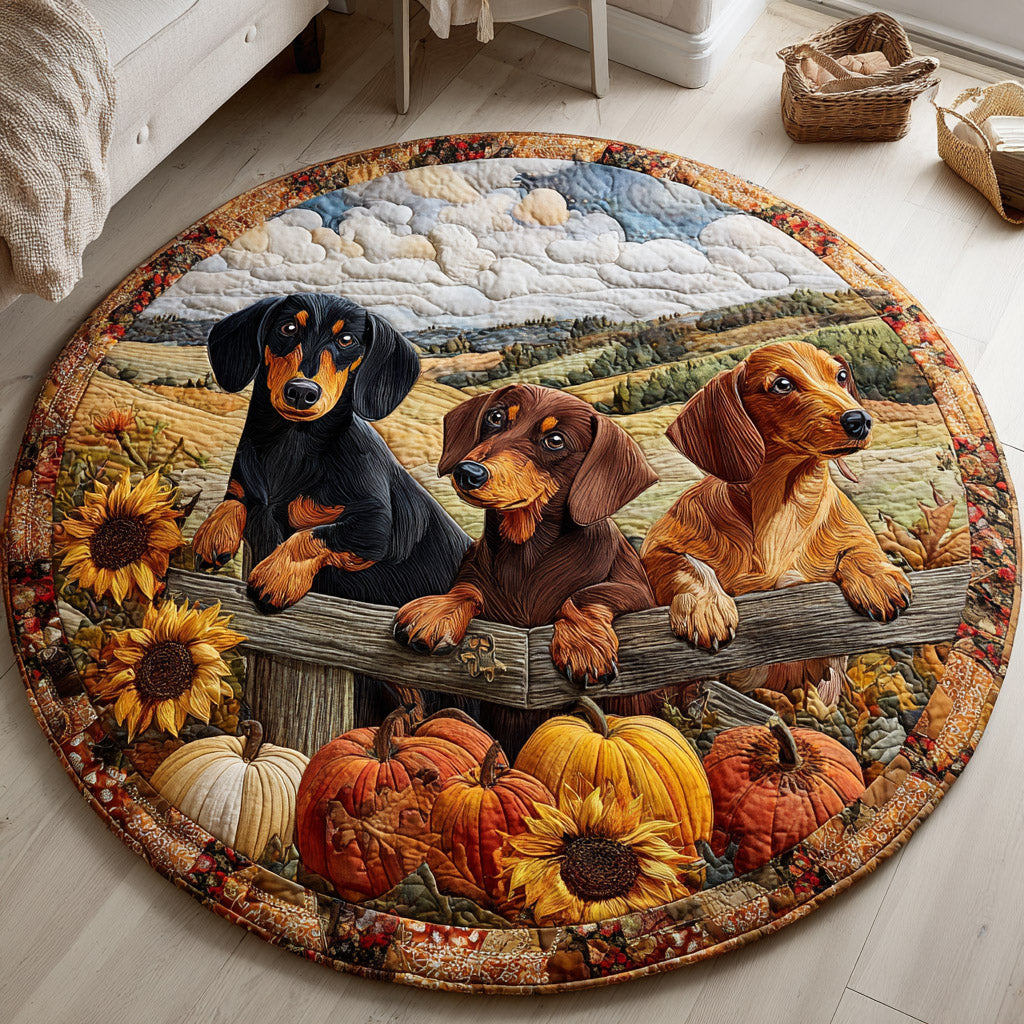 Beyond Dachshund round quilted mat – dachshunds over a fence
