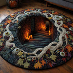 Beyond the Watchers round quilted mat – candlelit stairway
