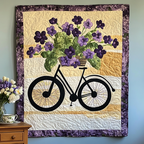 Black Bicycle Violets art quilt – black bicycle with violets