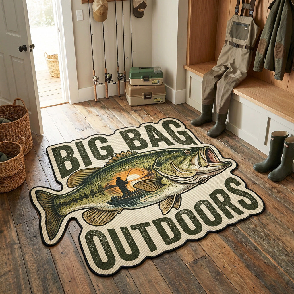 Big Bag Outdoors shaped rug – big Bag Outdoors sign