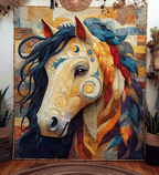 Painted Horse quilted throw – cream horse with swirling coloured mane