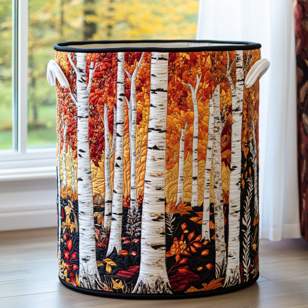 Autumn Birch Grove quilted laundry basket – birch grove in autumn