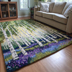 Birch Meadow rug – birches and purple flowers