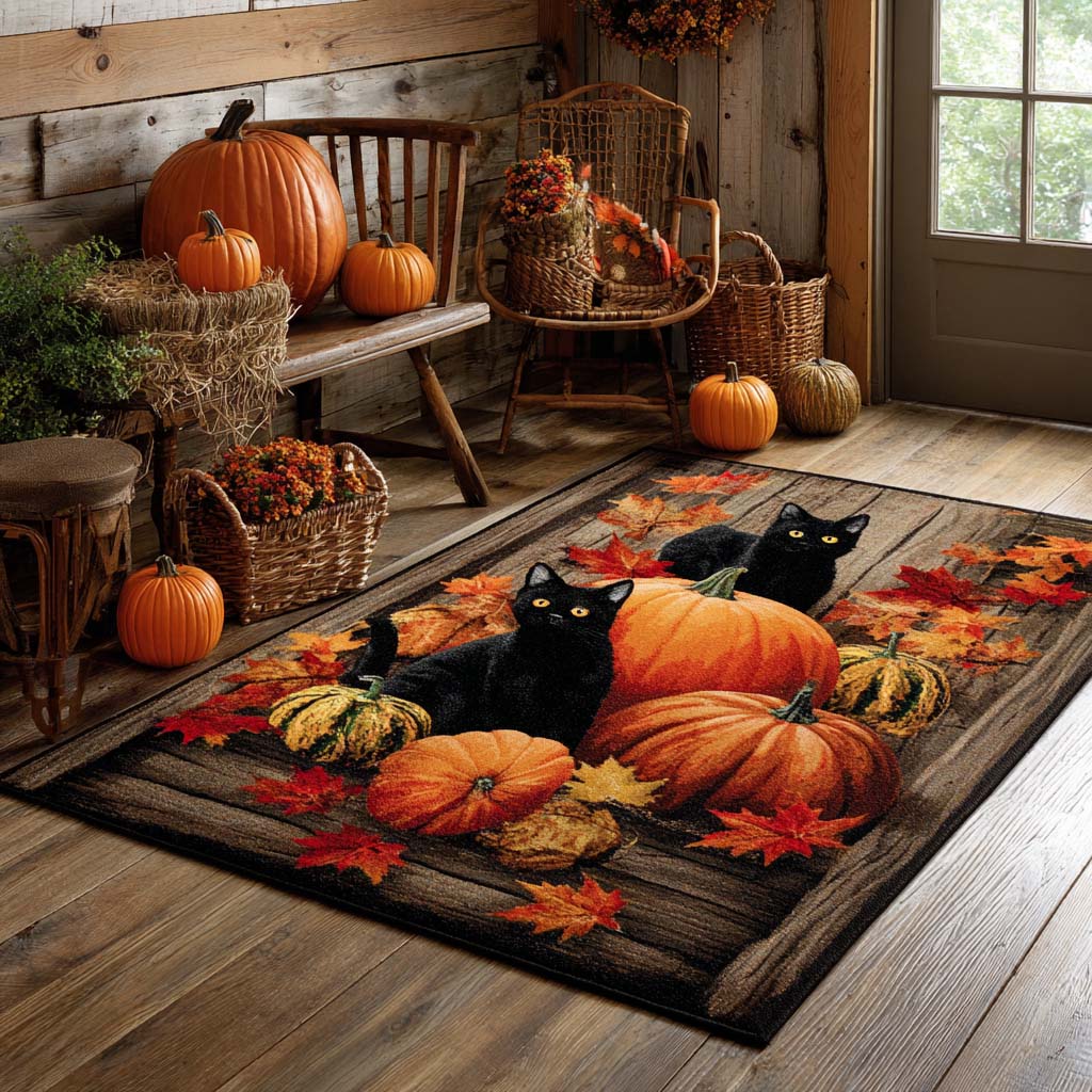 Black Cat Pumpkins rug – black cats and pumpkins