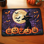 Witch Cat Pumpkins quilted placemats – witch cat with pumpkins