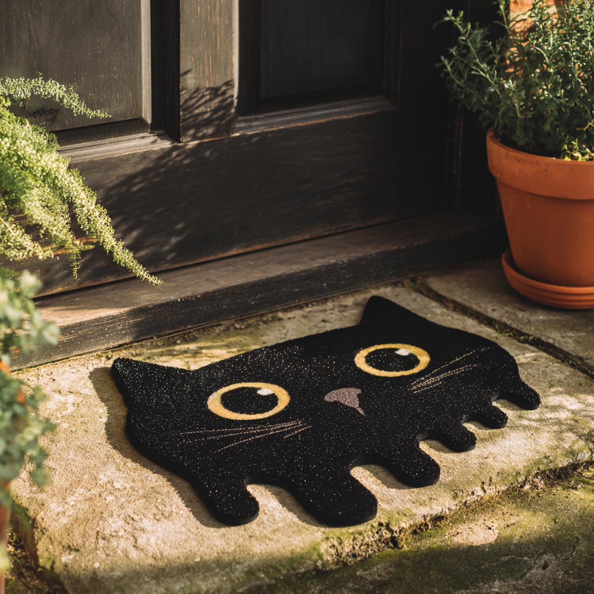 Black Whiskers shaped doormat – black cat face