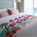 Flamingo Bay quilted bed runner – pink flamingos on a tropical shore