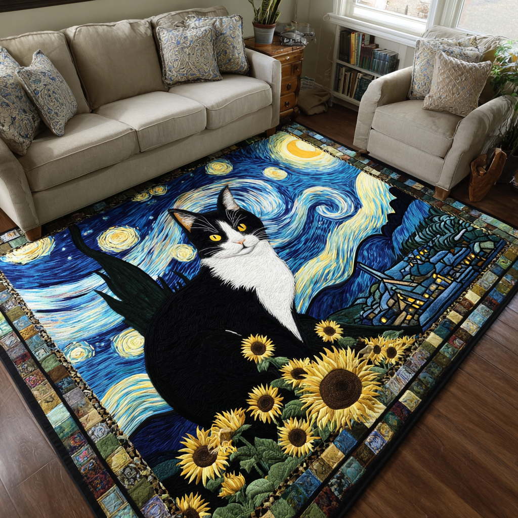 Starry Night Cat rug – cat under a starry sky
