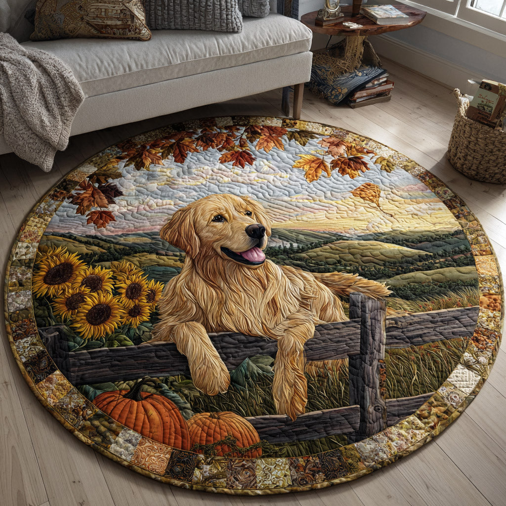 Blissful Golden Retriever round quilted mat – retriever on a fence