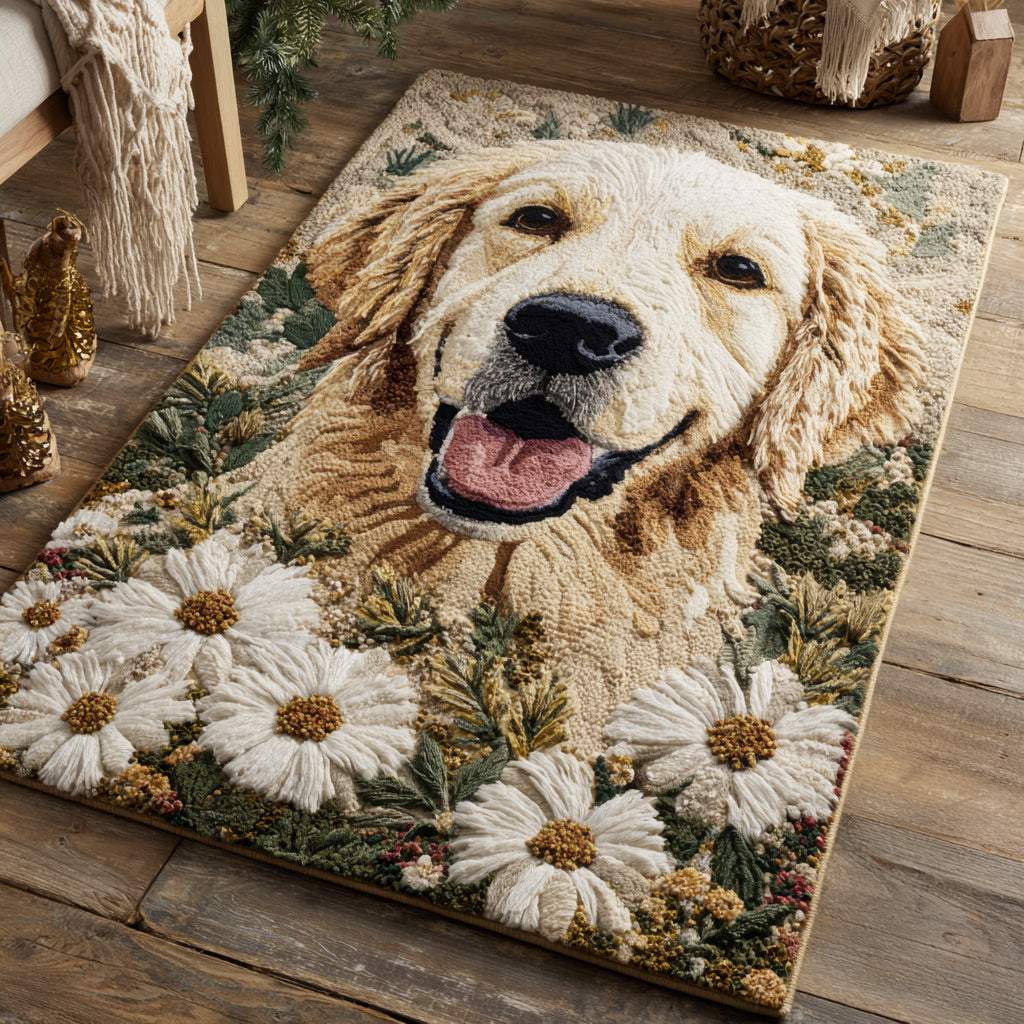 Bloom Golden Retriever rug – retriever among daisies