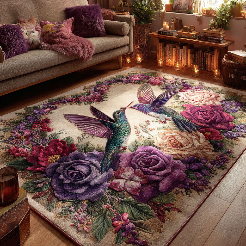 Bloom Hover rug – hummingbirds and roses