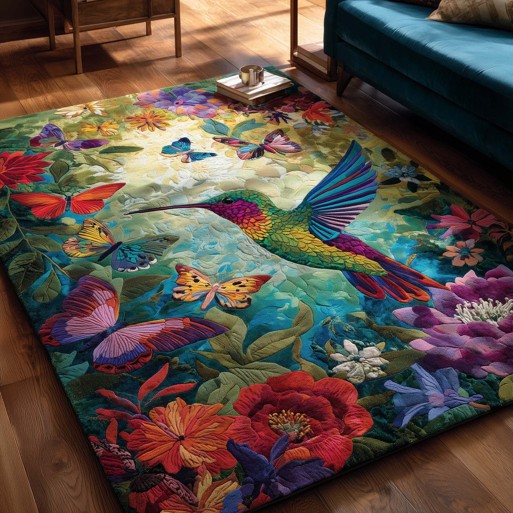 Bloom Hummingbird rug – hummingbird in bright flowers