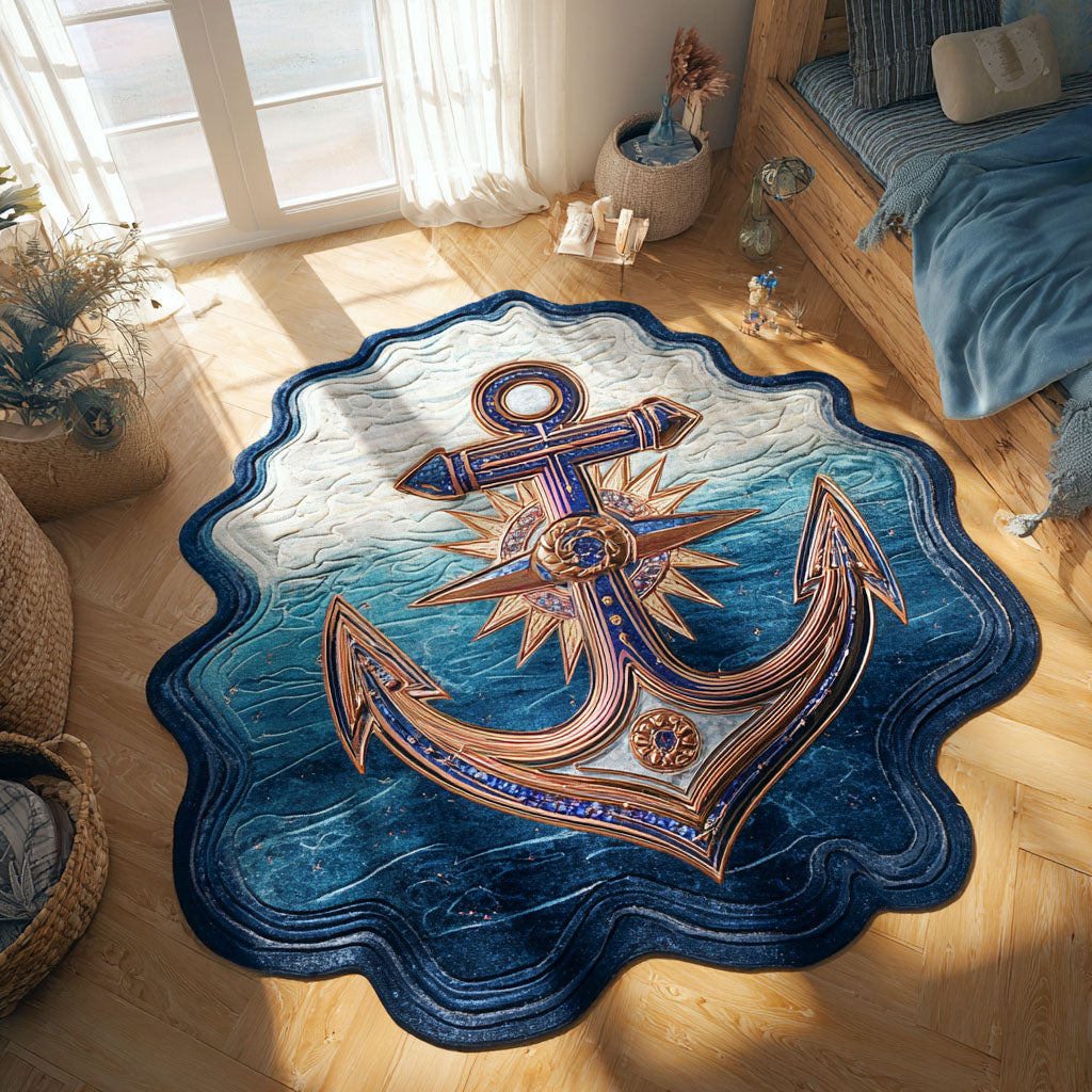 Bloom Lattice Anchor shaped rug – anchor on blue