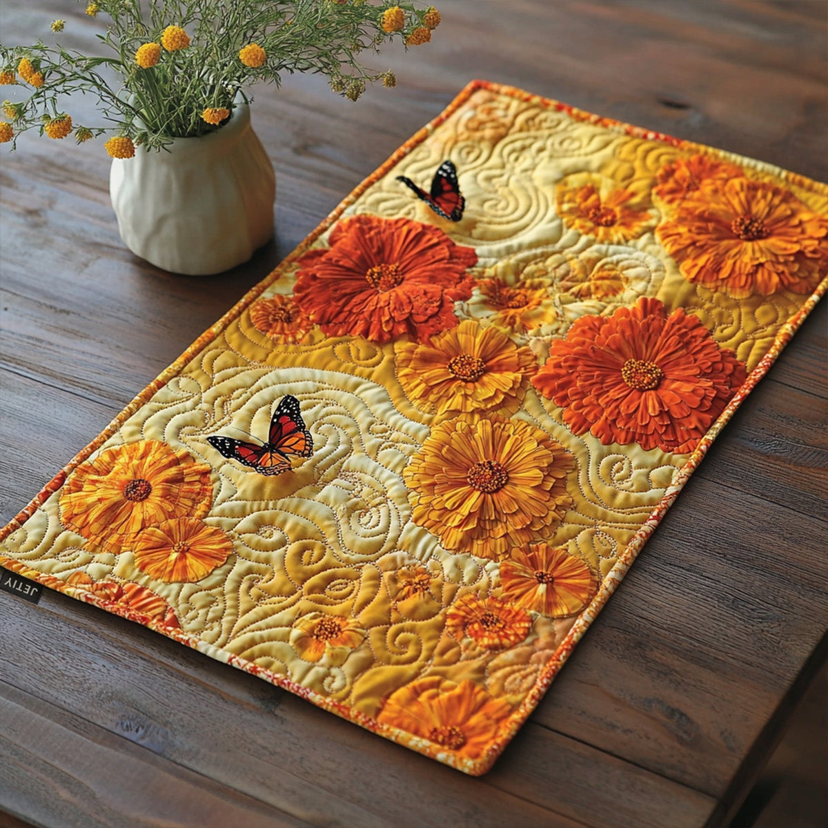 Marigold Butterflies quilted placemats – marigolds and butterflies