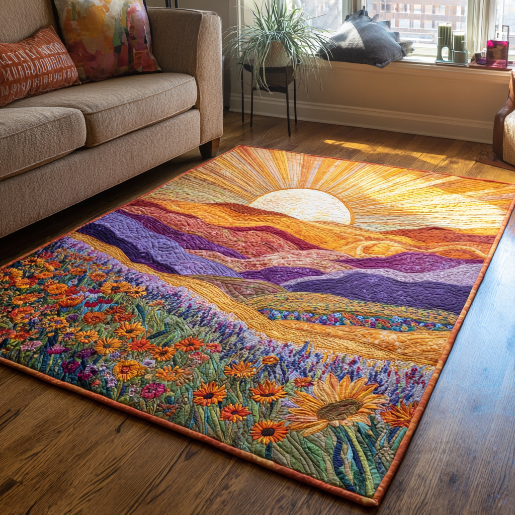 Blooming Light rug – sunset over hills