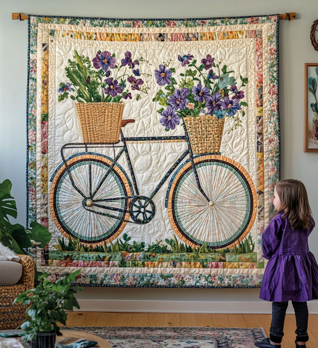Twin Basket Bicycle art quilt – bicycle with two baskets