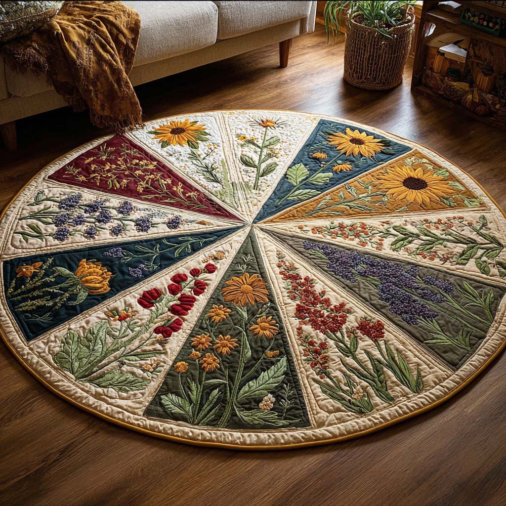 Blossom Dream round quilted mat – wildflower wheel