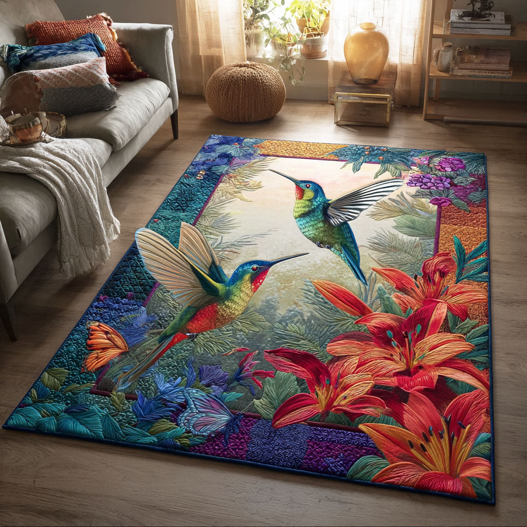 Blossom Flight rug – hummingbirds and lilies