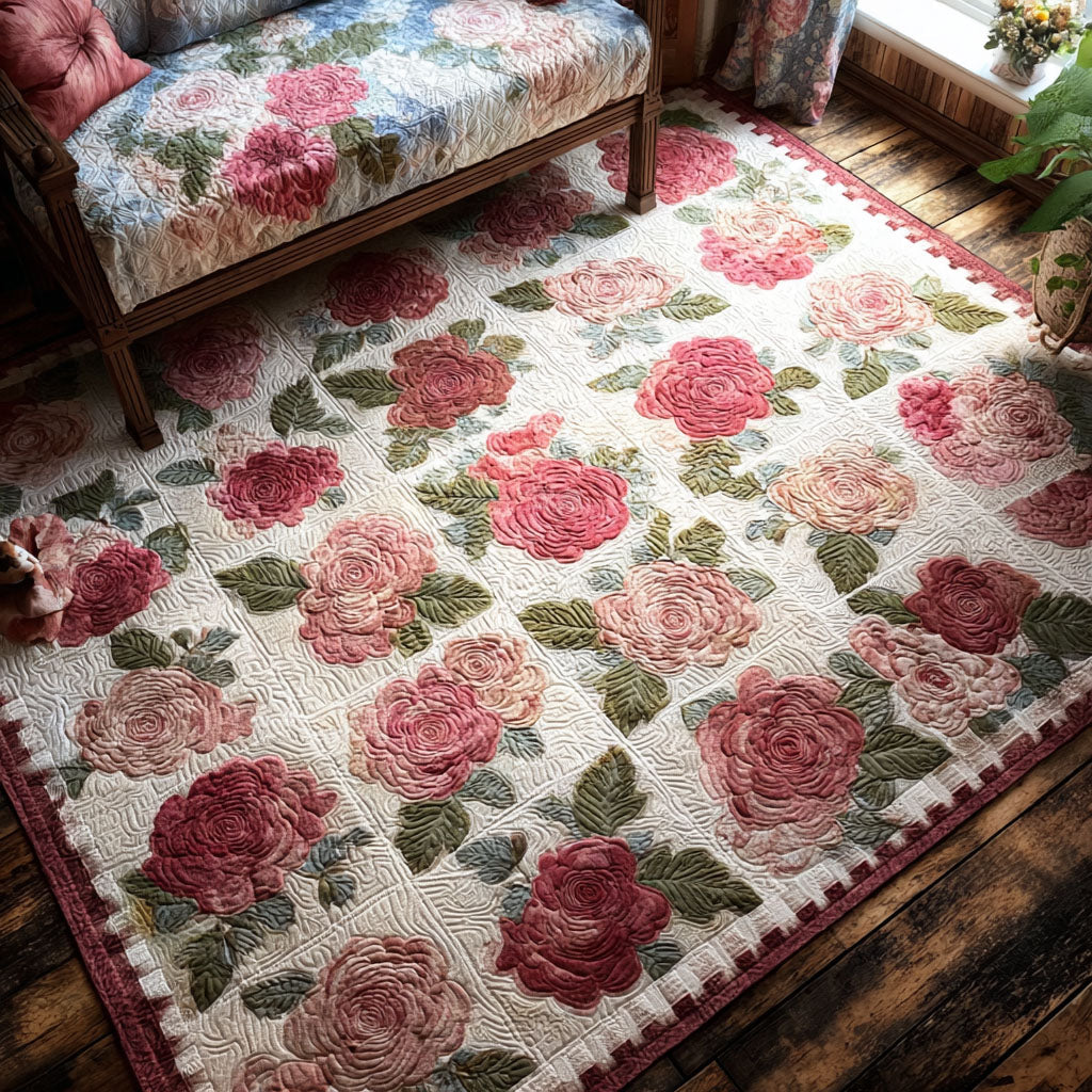 Rose Reverie rug – pink roses on cream
