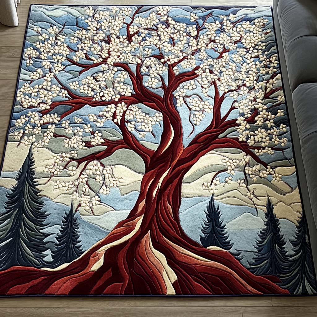 Blossom Spirit rug – blossom tree and pines