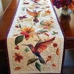 Hummingbird Blooms quilted table runner – hummingbirds among blooms