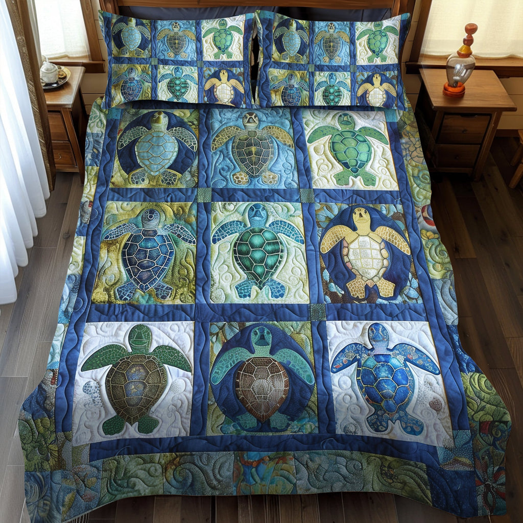 3-Piece Quilted Bedspread Set - Sea Turtle Patchwork – view 2