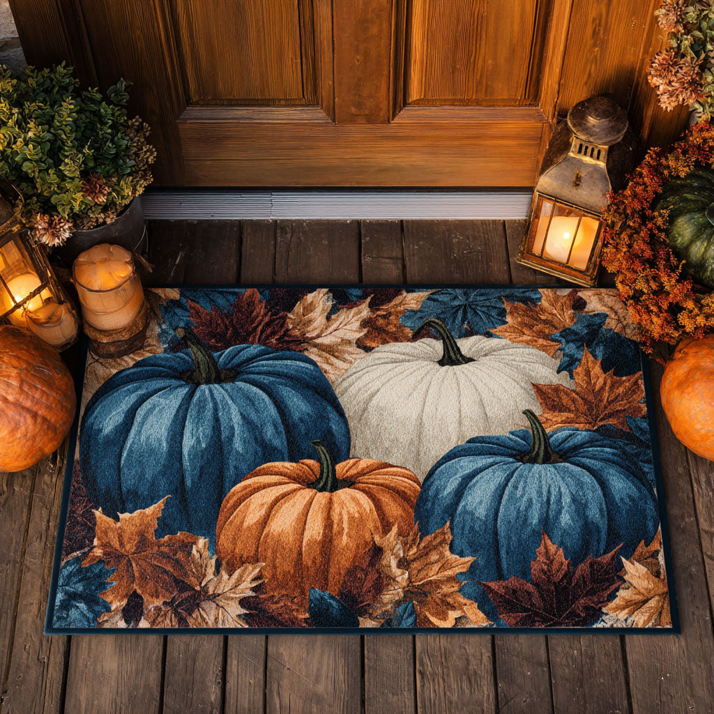 Autumn Blue Pumpkins doormat – blue and orange pumpkins