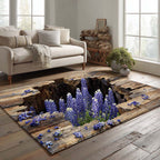Lupin Hollow rug – lupins in floorboards